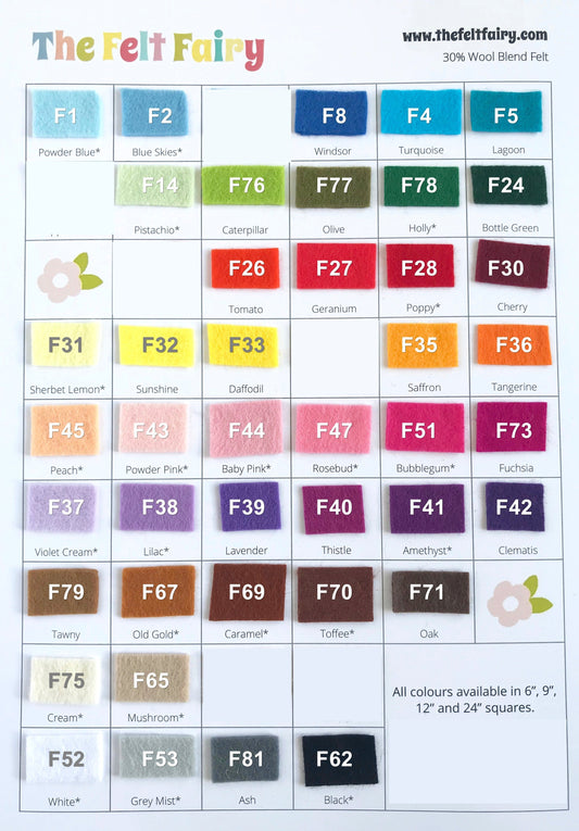 Wool Blend Craft Felt Shade Card